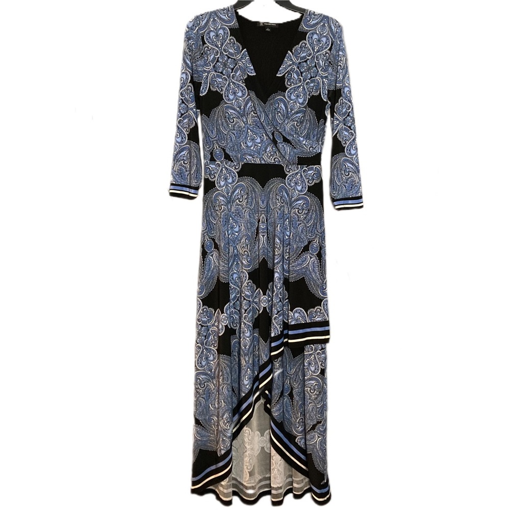I.N.C. Brand Faux Wrap Dress Blue Paisley Pattern Size Small